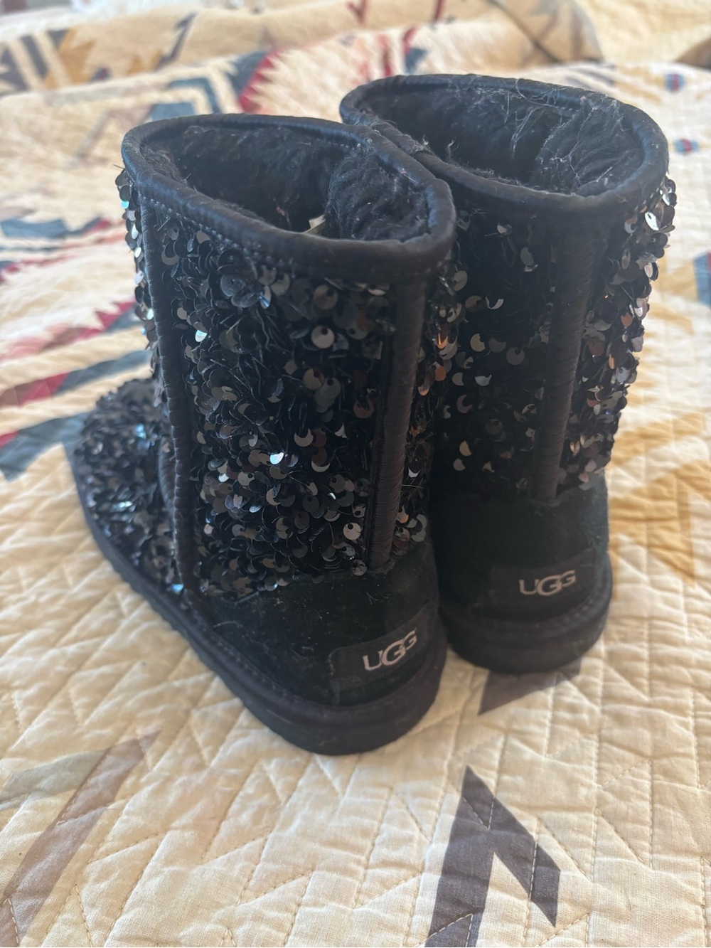 UGG Kids Black Sequin Short Boots